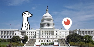 The logos of Meerkat and Periscope appear over the Capitol Building in Washington DC.