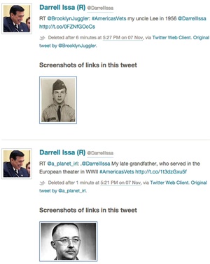 Two deleted retweets from the official account of Darrell Issa, R-Calif.