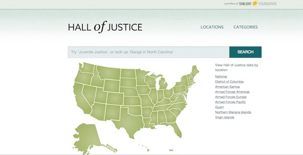Screen of Hall of Justice website by Sunlight Foundation