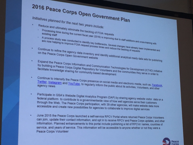 Slide of 2016 Peace Corps Open Government Plan