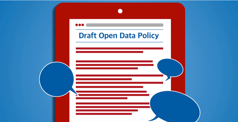 Picture of a clipboard with "draft open data policy" title