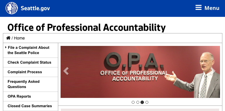 A screenshot of Seattle's Office of Professional Accountability website.