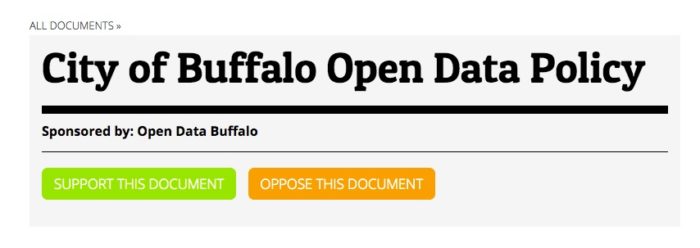 Screen shot of the City of Buffalo's draft open data policy on the Madison platform.
