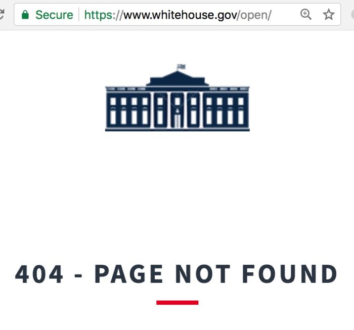 404 for WhiteHouse.gov/open