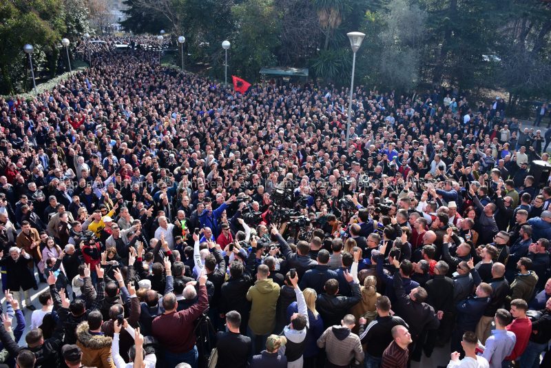 Albanian opposition protests in Tirana, 21 February 2019. Courtesy of Ivana Dervishi/BIRN Albania