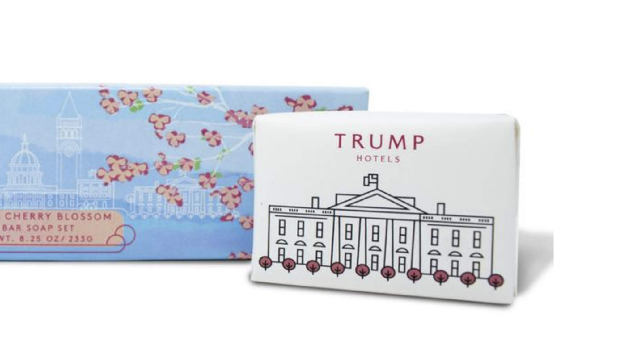 The "Cherry Blossom Bar Soap Set" being sold by the Trump Organization. TrumpStore.com/Wayback Machine