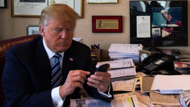 President Trump, on his phone during the 2016 campaign. 