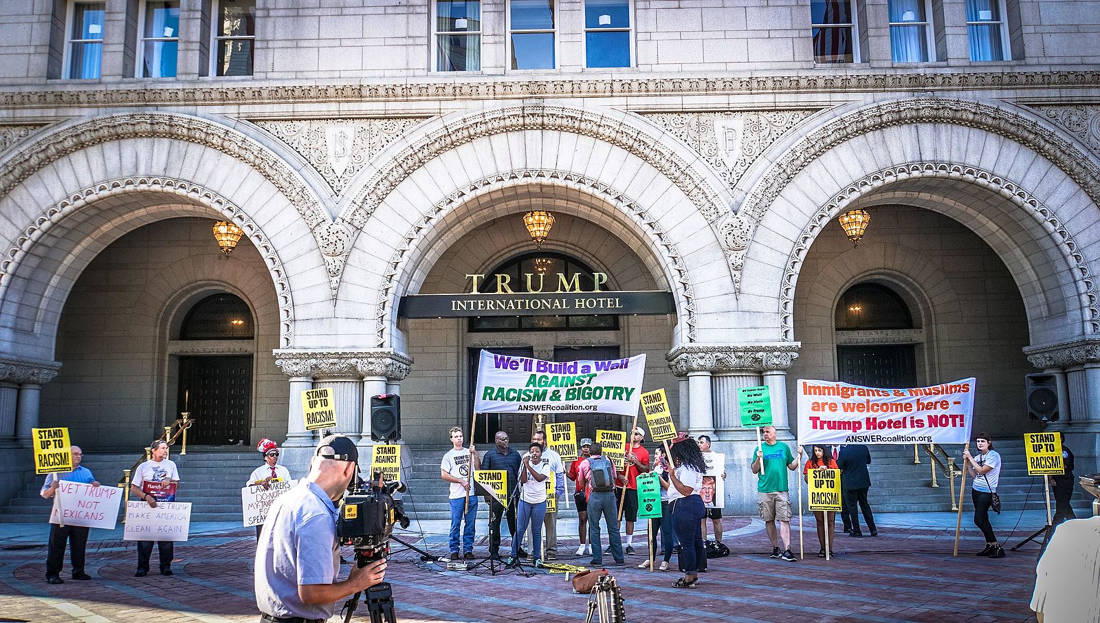 Protesters outside the Trump International Hotel in Washinton, D.C.