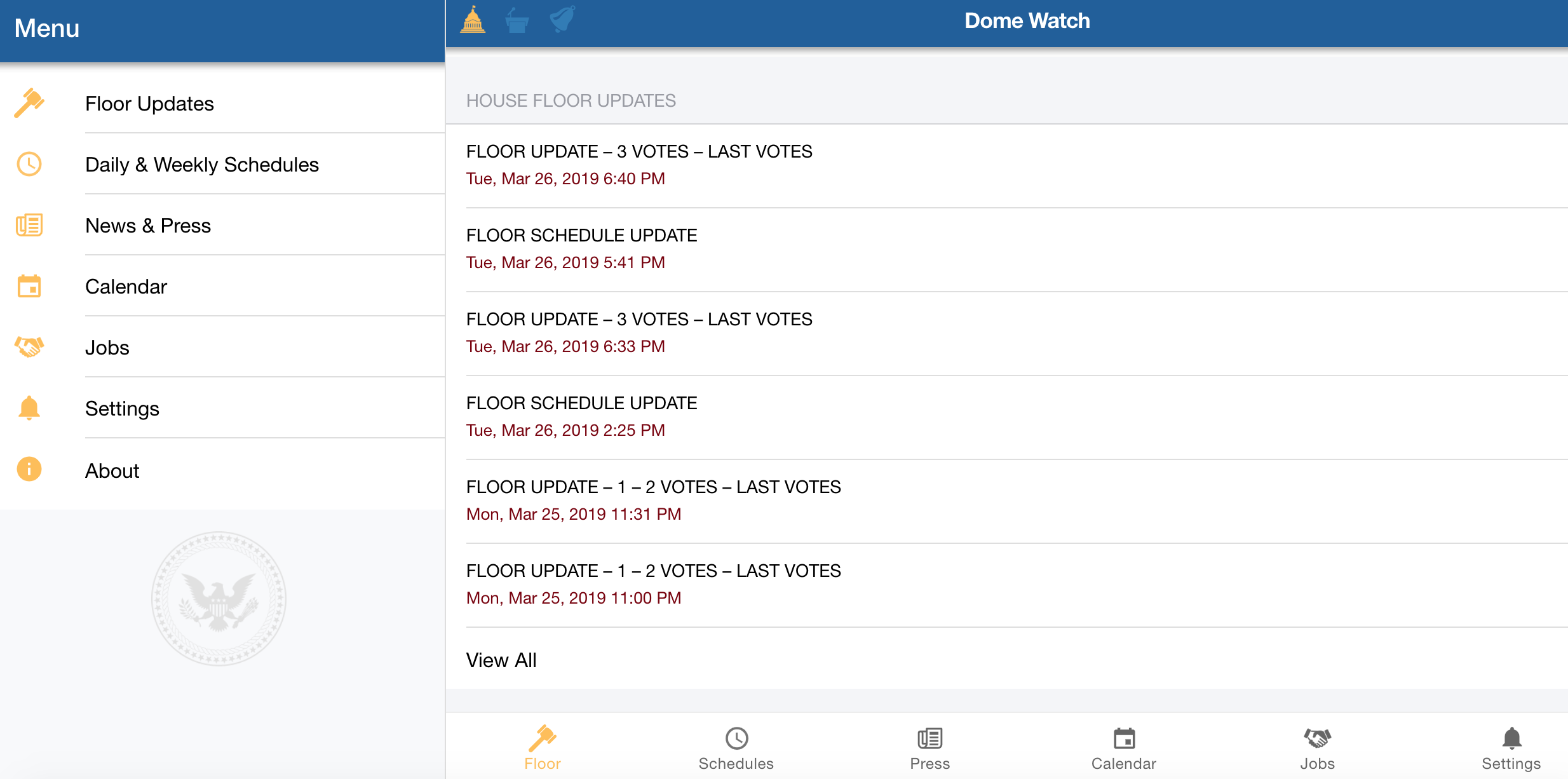 The newly relaunched Dome Watch app provides updates on House floor proceedings and more.